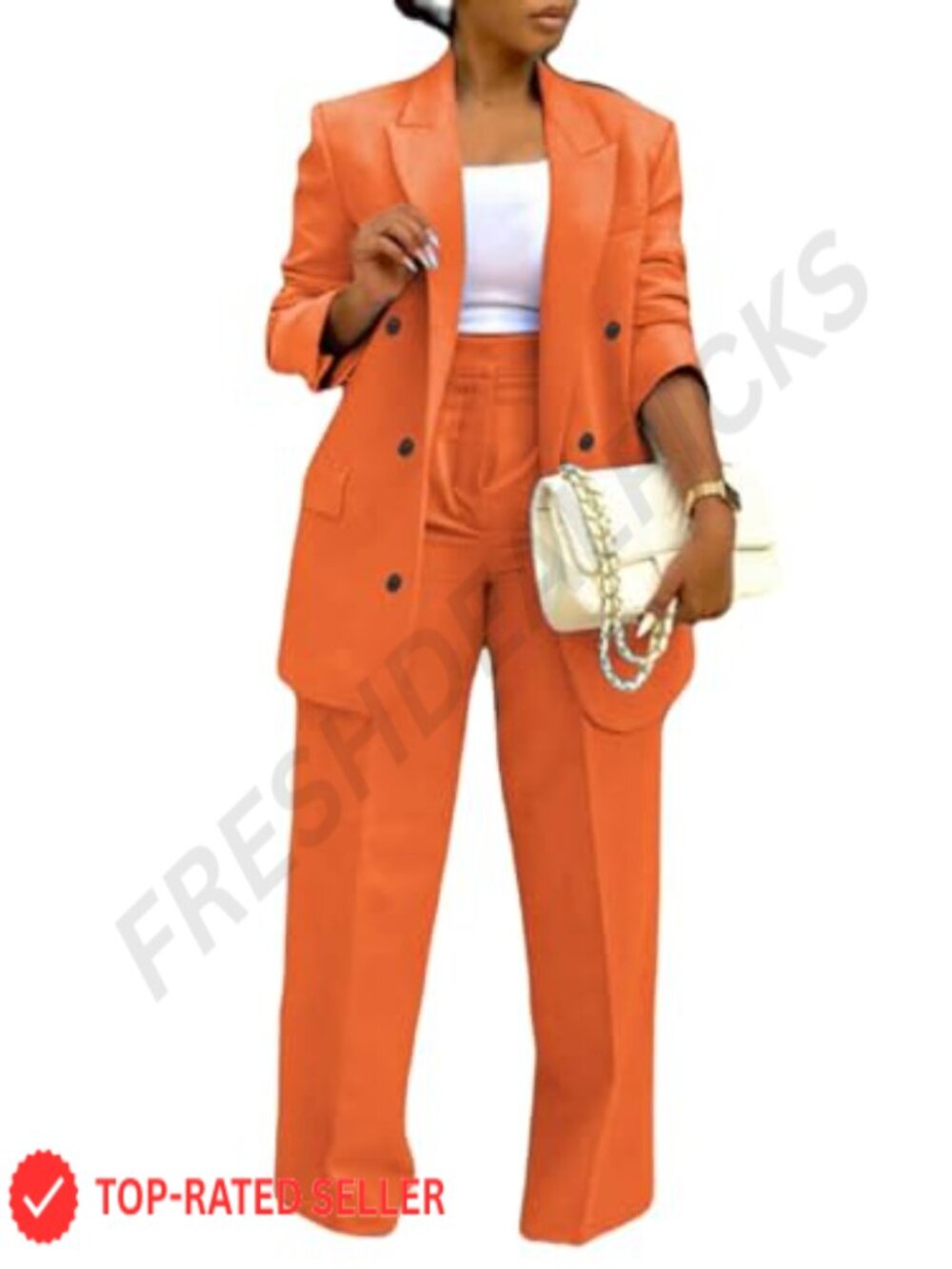 Polyester Spandex Double Breasted Blazer Wide Leg Pants Suit Set Business Casual